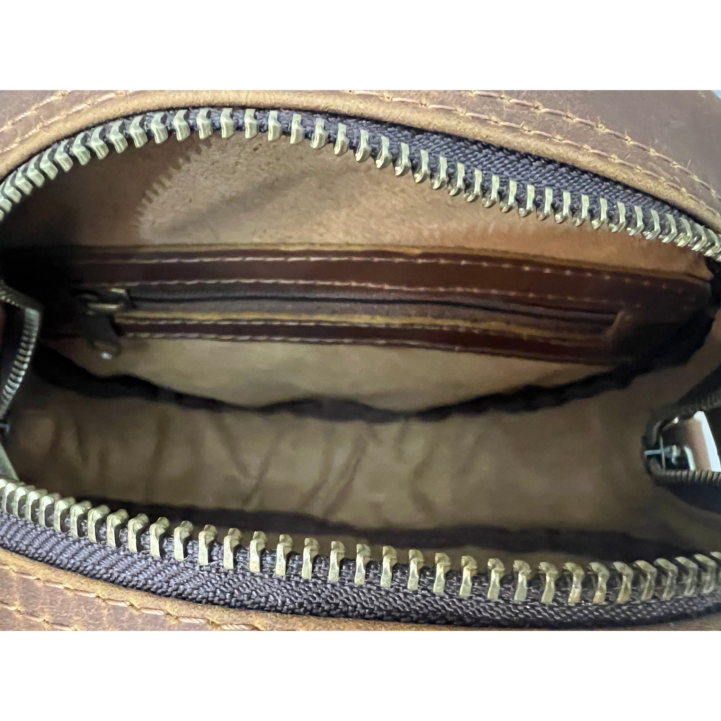 Benjamin's Leather Tan Circle Bag Inside