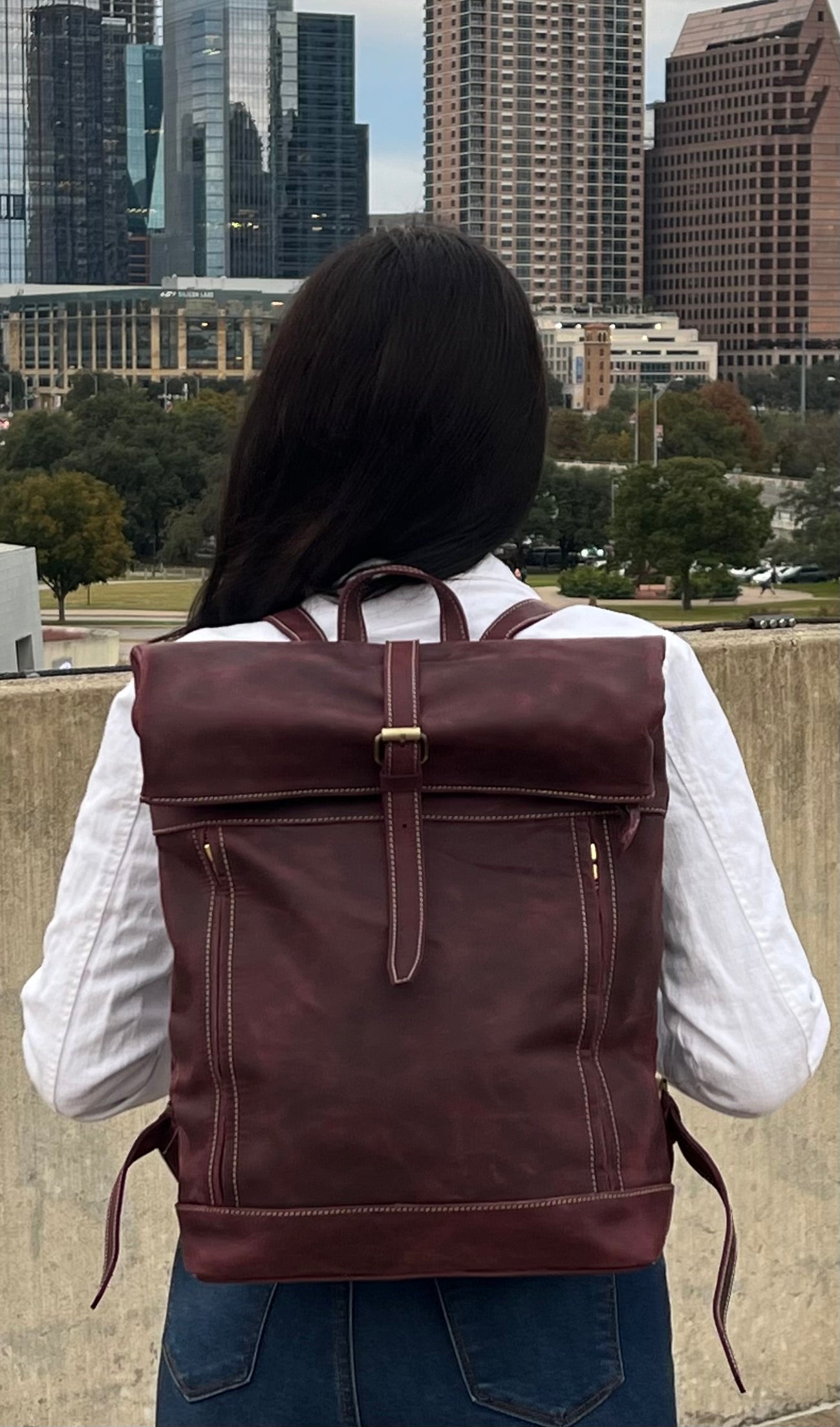 Benjamin's Leatherᵀᴹ FULL-GRAIN LEATHER "SLIM FOLD-TOP BACKPACK"