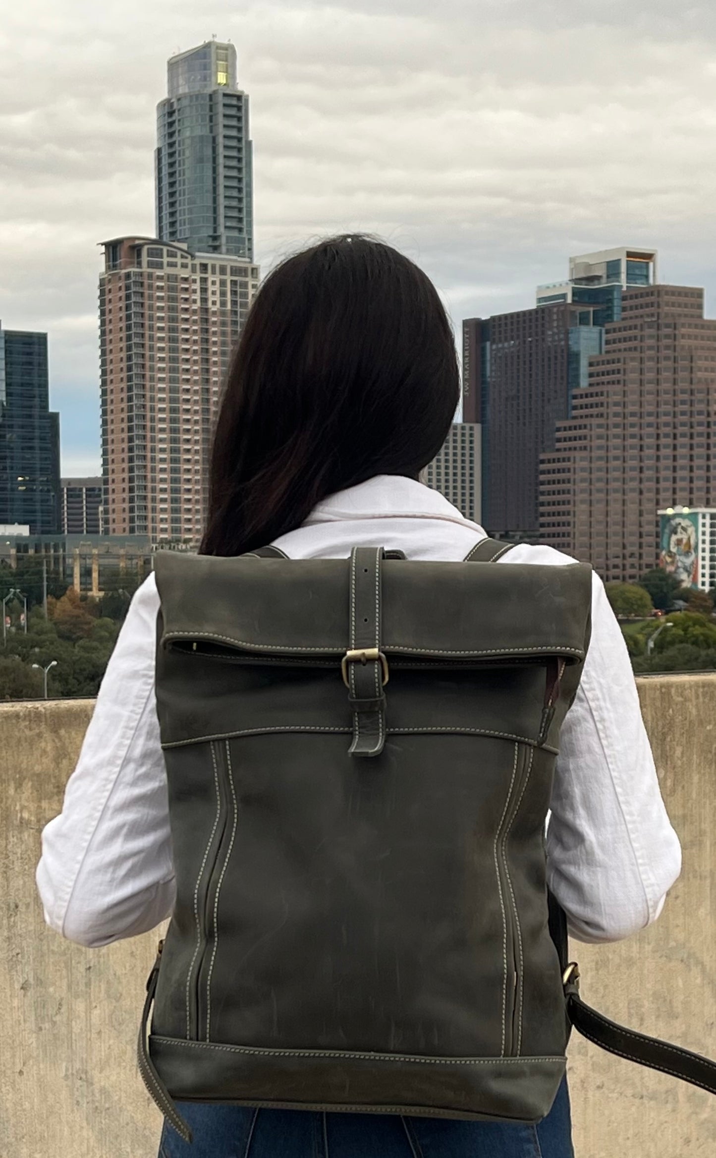 Benjamin's Leatherᵀᴹ FULL-GRAIN LEATHER "SLIM FOLD-TOP BACKPACK"